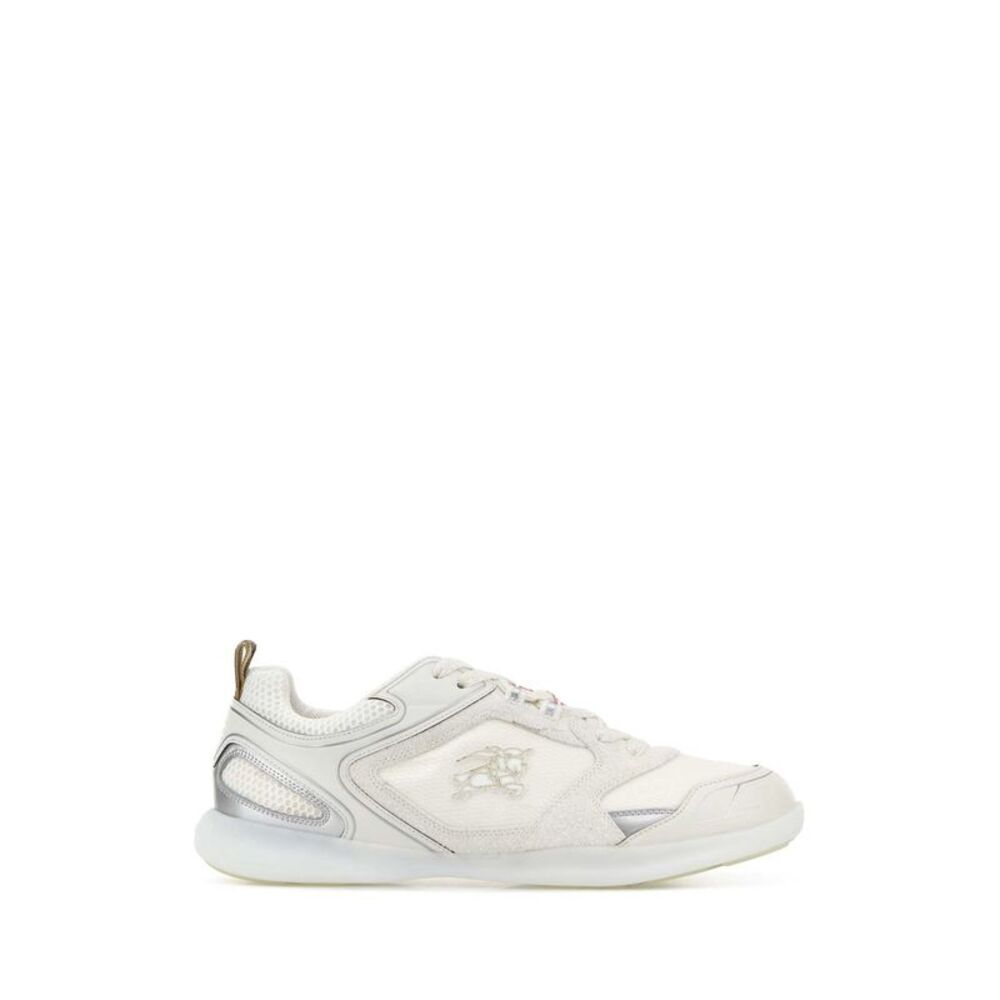 Burberry Men White Fabric And Leather Sneakers